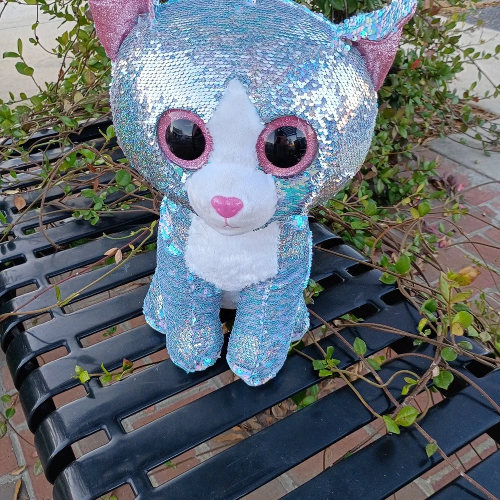 Ty Sequin Cat Plush - Iridescent Blue and Pink